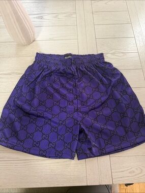 Purple GG Monogram Athletic Shorts with Elastic Waist